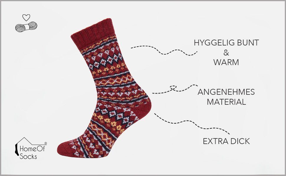HomeOfSocks Socken Hygge & Hyggelig Wollanteil Dick Hohem Bordeaux Socken Bunten mit Damen Für Design Socken 45% In Wolle Dicke Herren Mit Warm