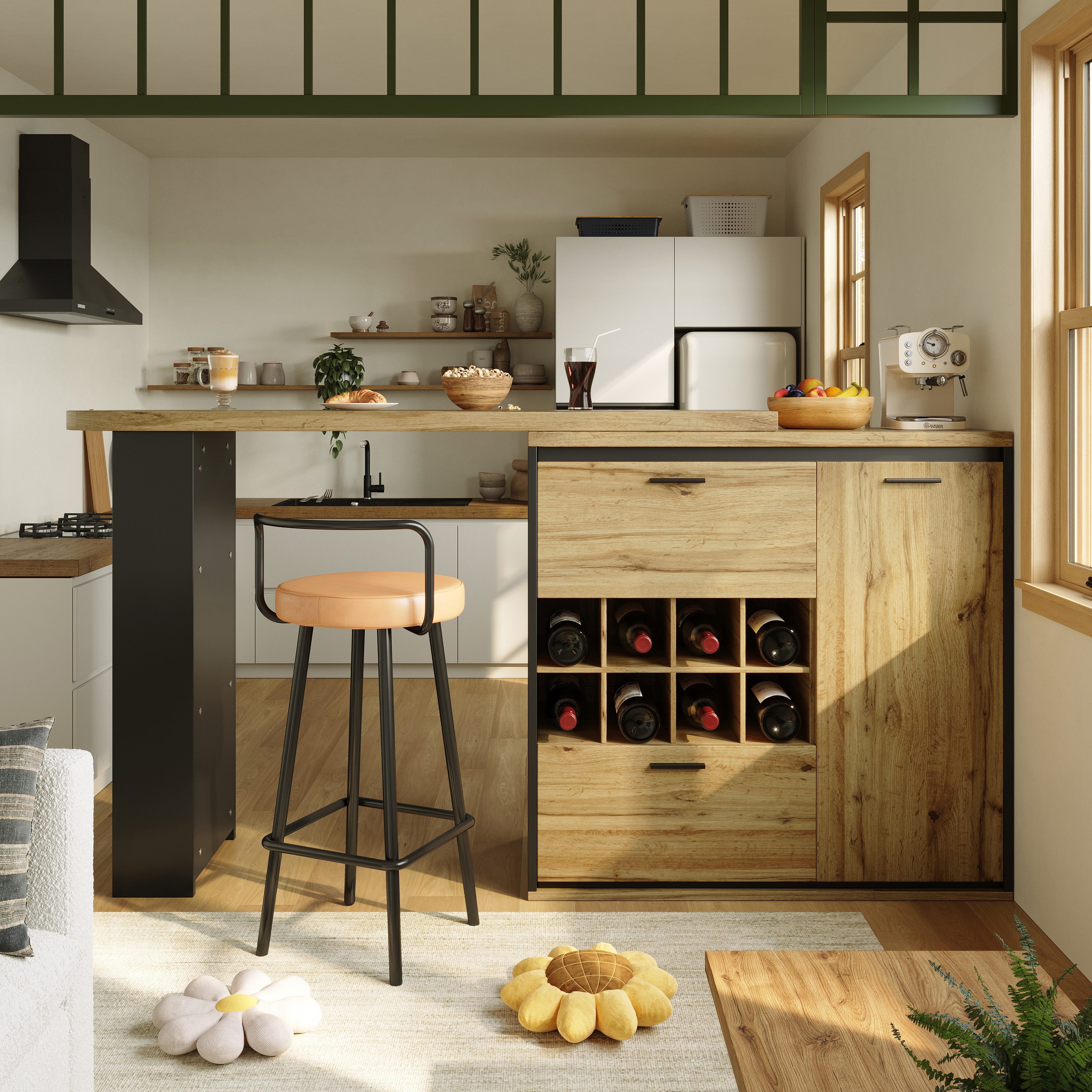 REDOM Bartisch Ausziehbarer Kücheninsel (mit Holzmaserung, für Küche, Wohnzimmer und Balkon, flexibles Design, großzügiger Stauraum, 1-St., 138-220x39x105cm(L x B x H), mit Holzmaserung