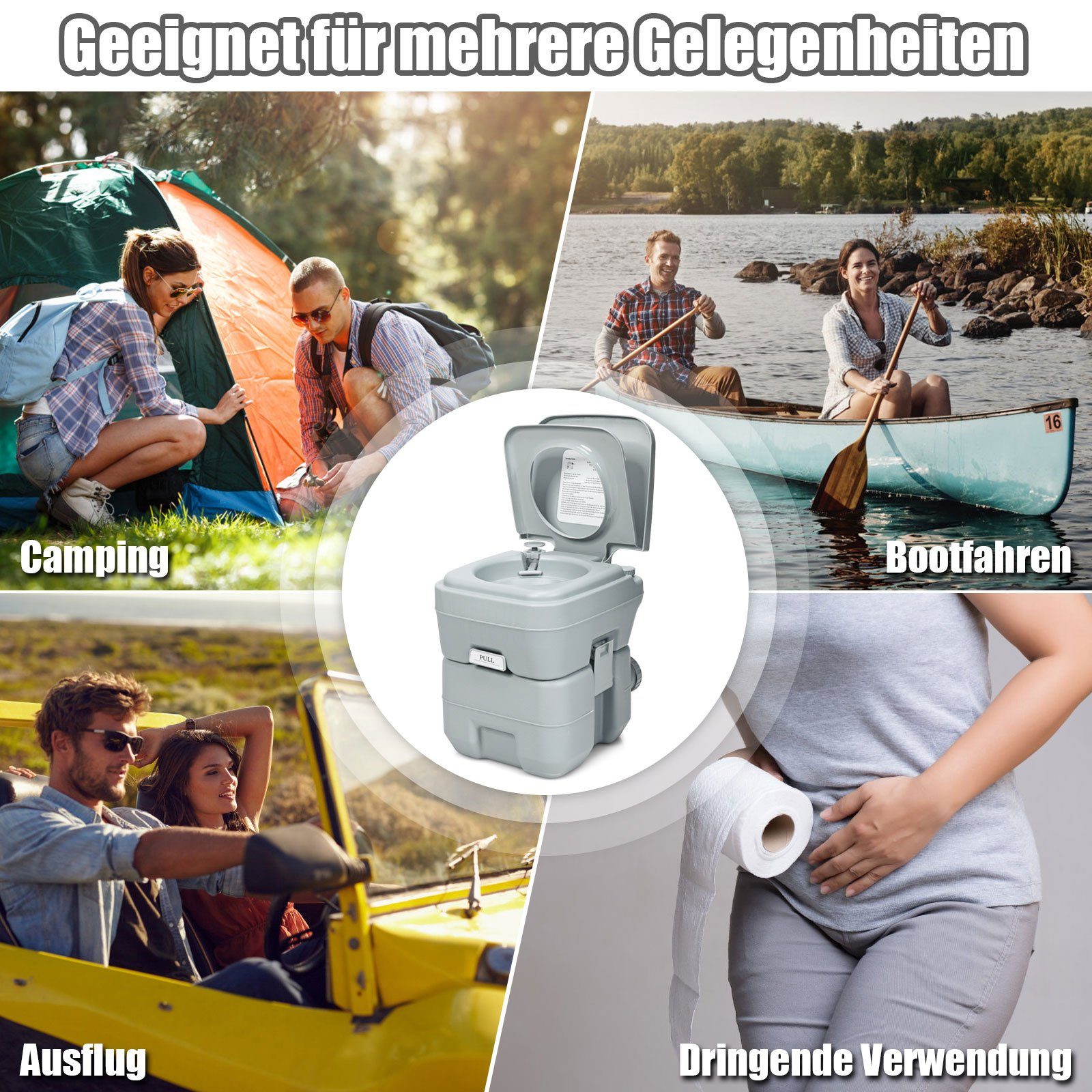 COSTWAY Campingtoilette Reisetoilette, 20L+12L mit abnehmbarem Abwassertank – Bild 4 von 5
