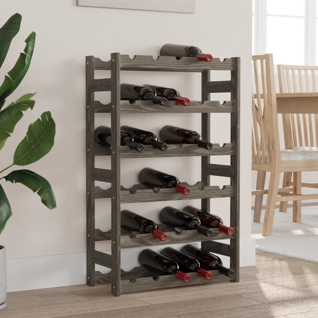 vidaXL Weinregal NA Weinregal für 30 Flaschen Grau Massivholz Kiefer