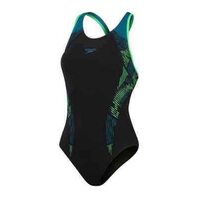 Speedo Schwimmanzug Womens Placement Laneback Black / Dark Teal / Harlequin Green