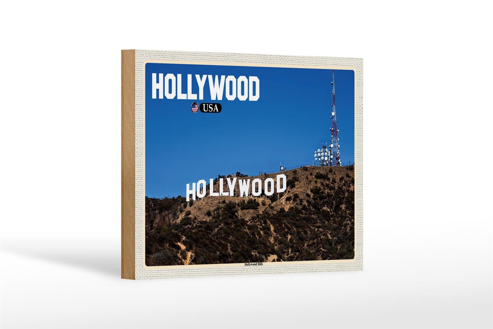 Femer GmbH Holzbild Reise 18x12 cm Hollywood USA Hollywood Hills, (1 St), Glatte Holzfaserplatte (MDF), vorn beschichtet