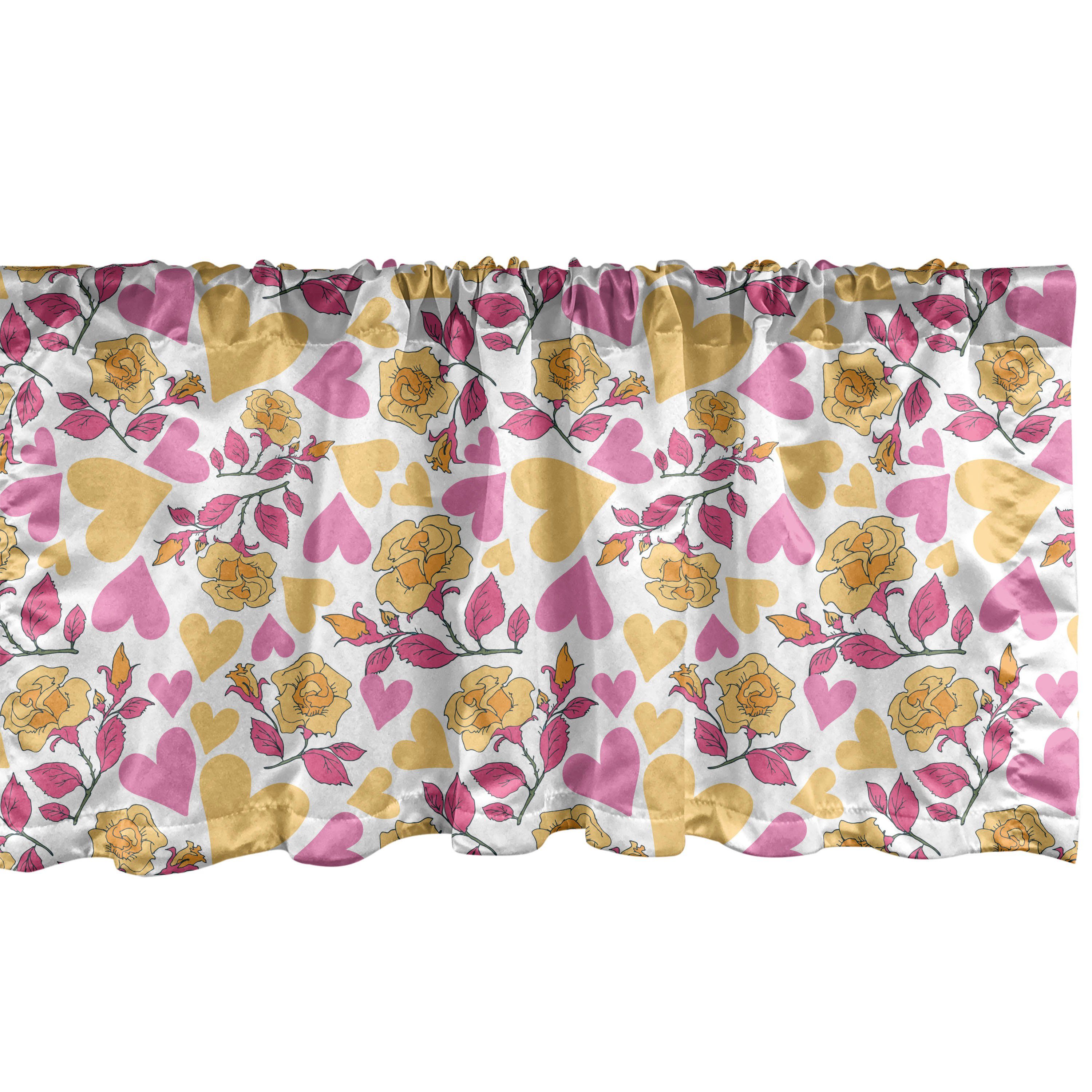 Scheibengardine Vorhang Volant für Küche Herzen Rosen Microfaser, mit Schlafzimmer Abakuhaus, Dekor Blumen und blühende Stangentasche
