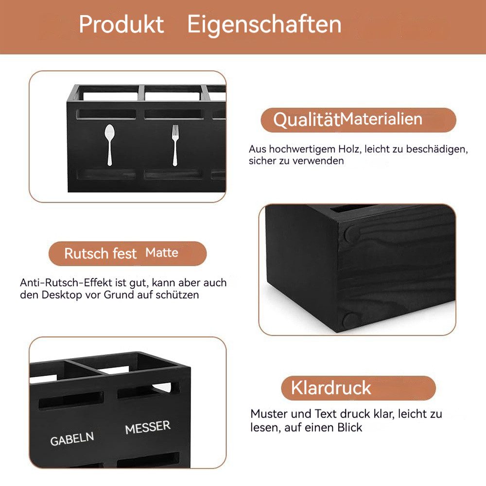 PODOFO Besteckhalter Küchenutensilienhalter, Große 3 Fächer aus Holz für Ga günstig online kaufen