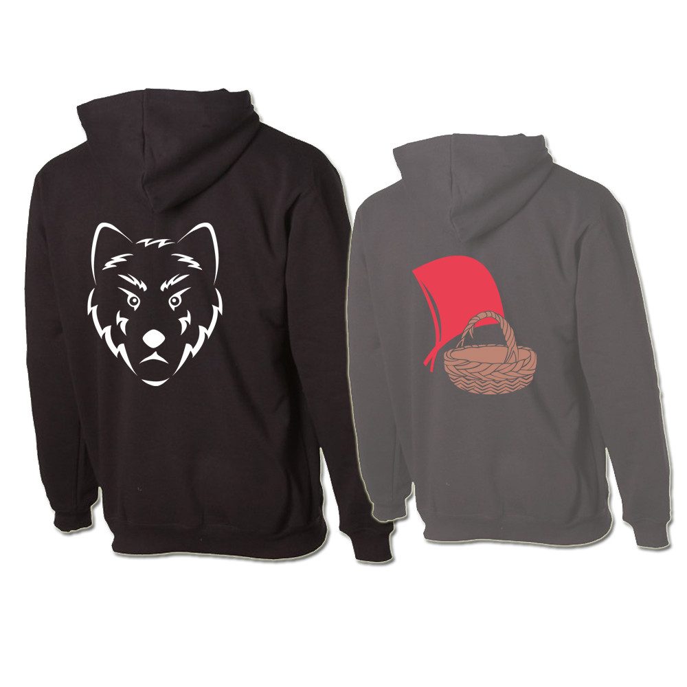 G-graphics Hoodie Rotkäppchen & der böse Wolf (Partner- / Paar-Set, Einzelteile zum selbst zusammenstellen) Aufdruck auf der Vorder- oder Rückseiteseite wählbar