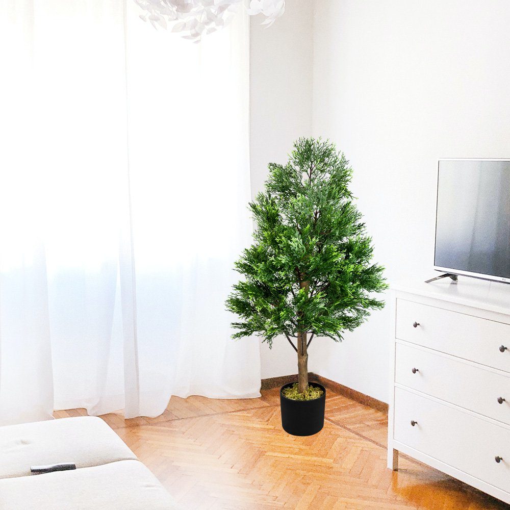 Kunstbaum Lebensbaum mit Pflanze Echtholz Konifere Künstliche Decovego Kunstpflanze Decovego, 90cm