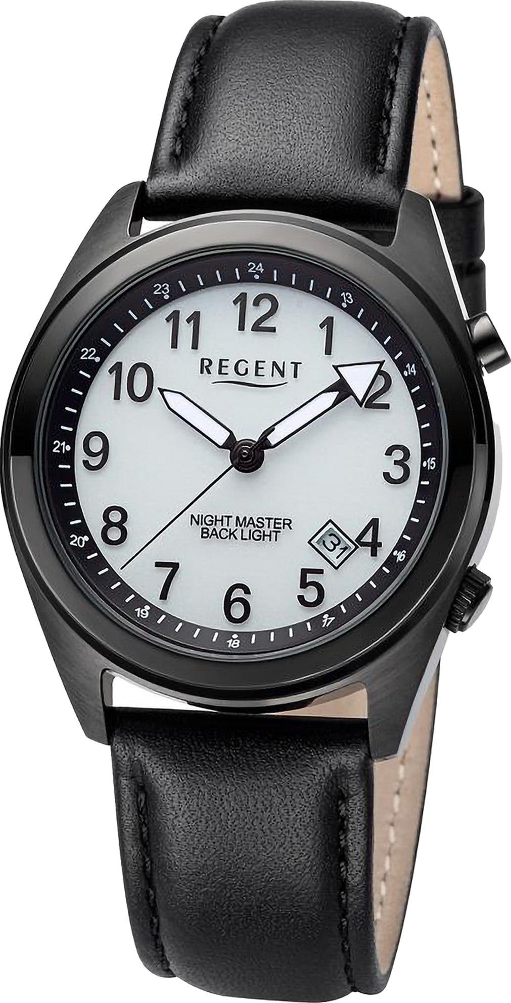 Regent Quarzuhr Regent Herren Armbanduhr Analog, Herren Armbanduhr rund, extra groß (ca. 37,6mm), Lederarmband