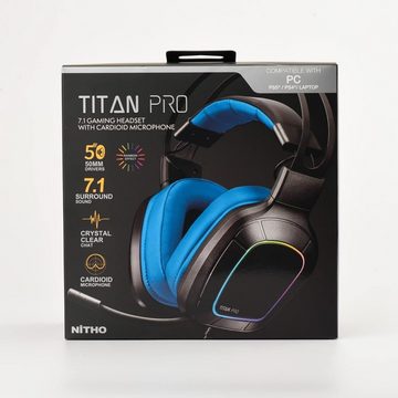 NITHO Titan PRO Over-Ear Gaming Gaming-Headset (Over Ear Gaming Headset mit Hochklappbares Mikrofon, mit Hochklappbares Mikrofon, 50mm Treibern, 7.1 Surround Sound)