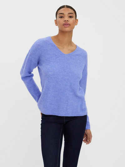 Vero Moda Strickpullover Strickpullover V-Ausschnitt Langarm Sweater VMCREWLEFILE 6112 in Lavendel