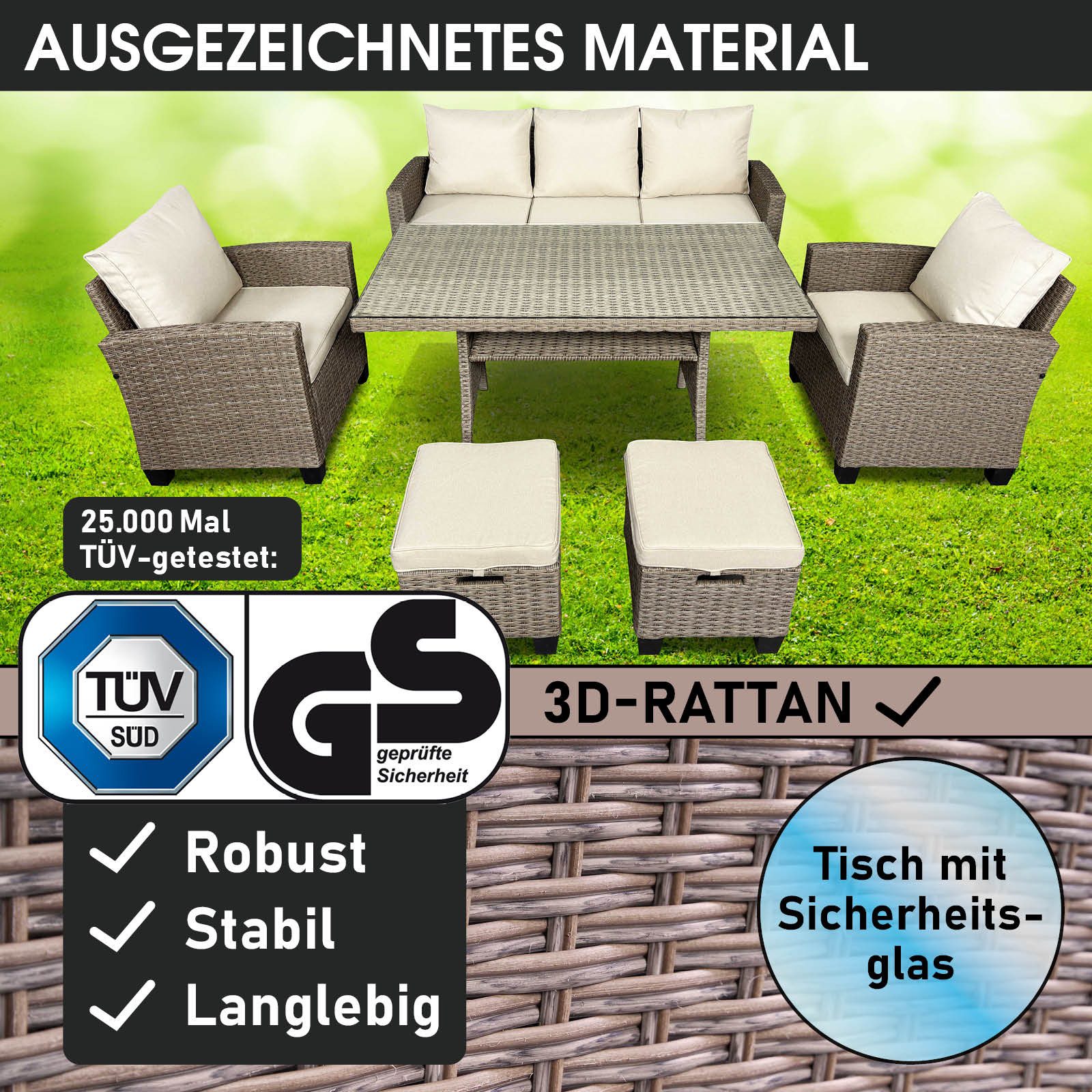 BRAST Gartenlounge-Set Delight, bis zu 7 Personen, viele Farben, inkl. extra Dicke Kissen, TÜV geprüft,Outdoor Loungemöbel Sitzgruppe