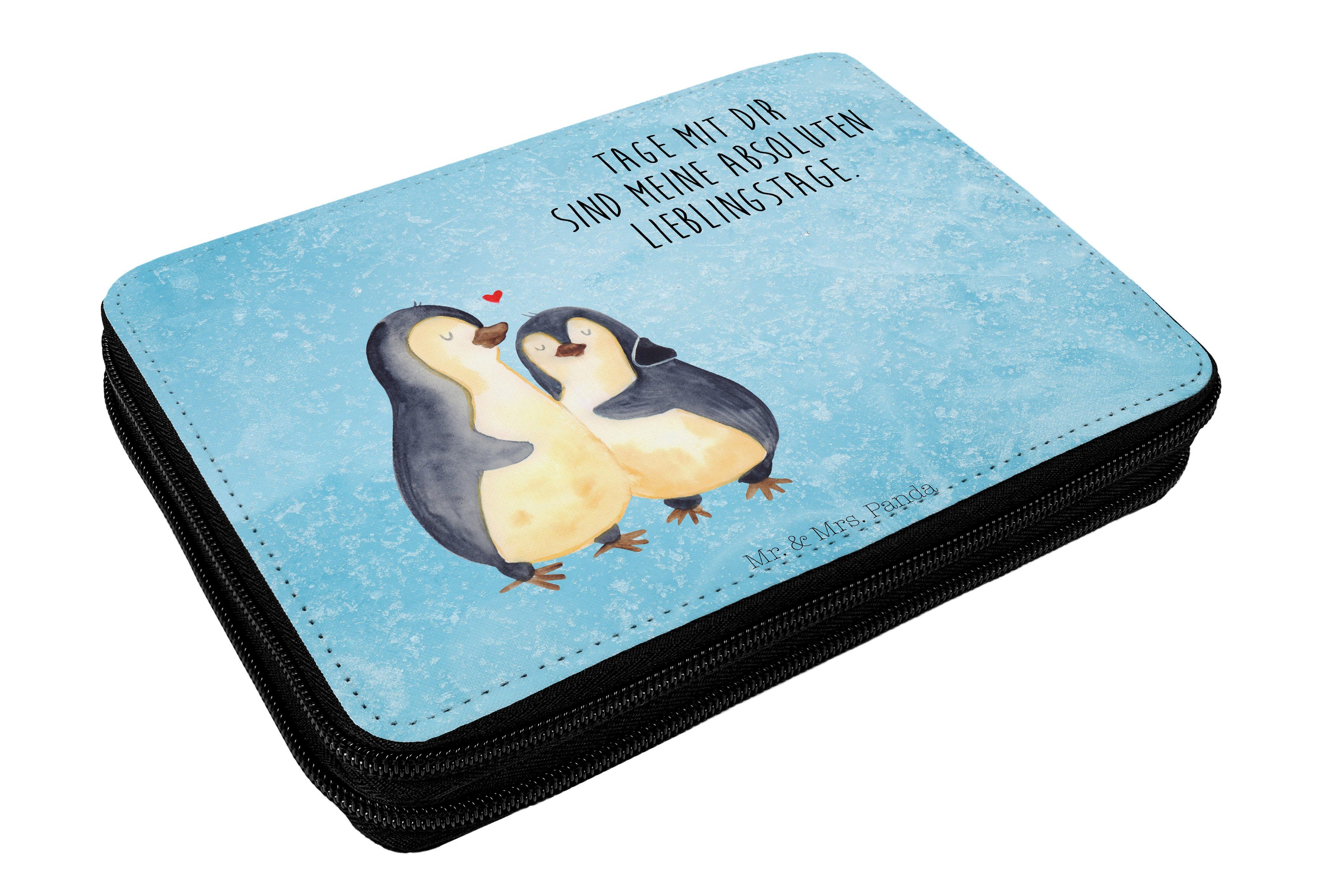 Mr. & Mrs. Panda Federmäppchen Pinguin umarmend - Eisblau - Geschenk, Stifte Etui, Federmäppchen, Li, (1-tlg)