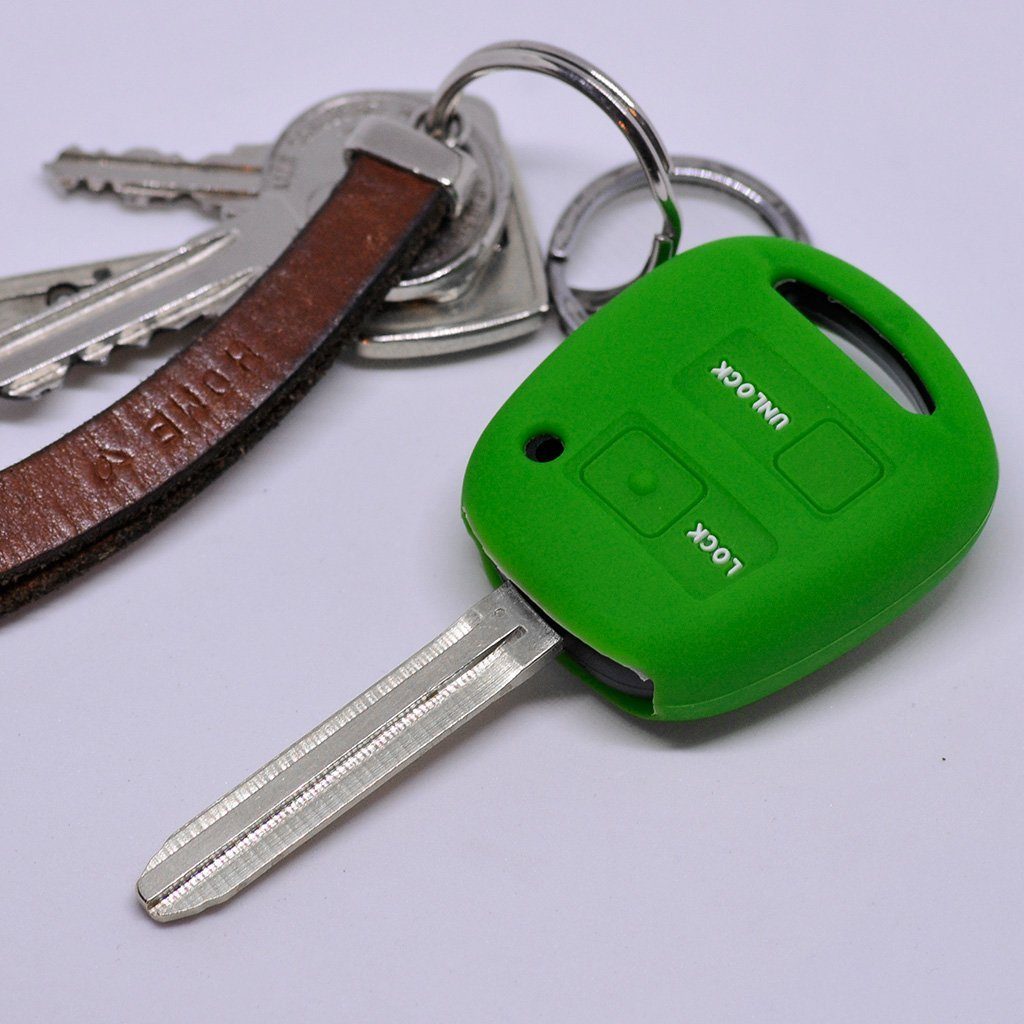 mt-key Schlüsseltasche Autoschlüssel Corolla Silikon Grün, für Knopf 2 Fernbedienung 4 Softcase Toyota Aygo Avensis Schutzhülle Funk RAV Yaris