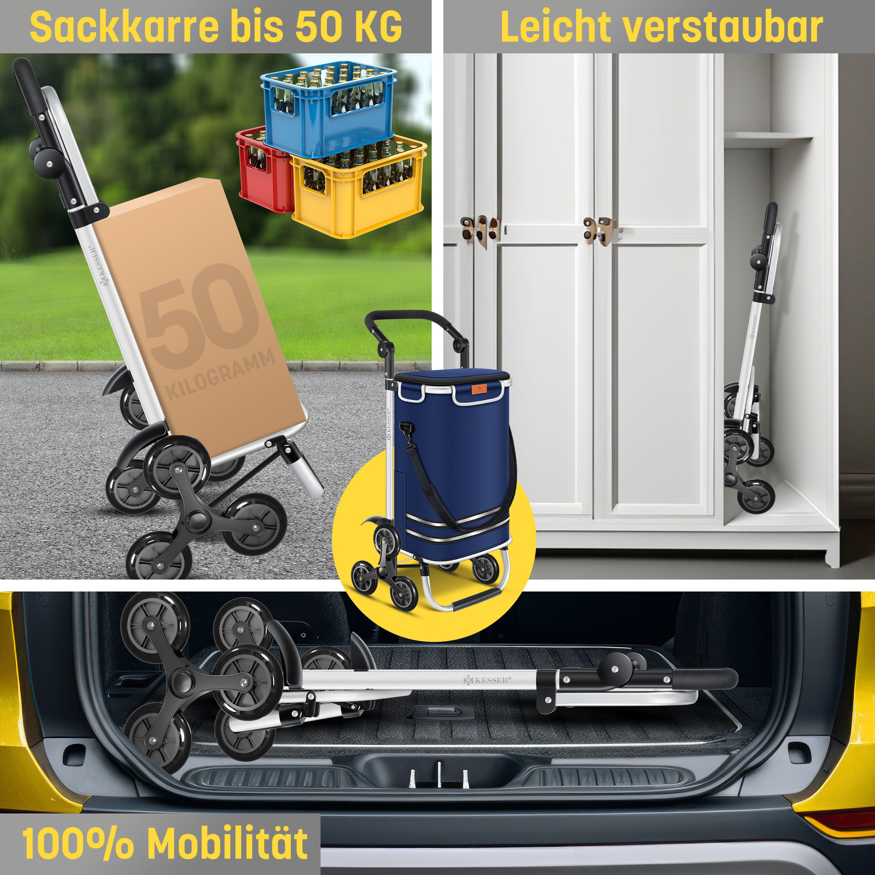KESSER Einkaufstrolley, Einkaufstrolley mit Kühlfach ideal für Stufen belastbar bis 50kg