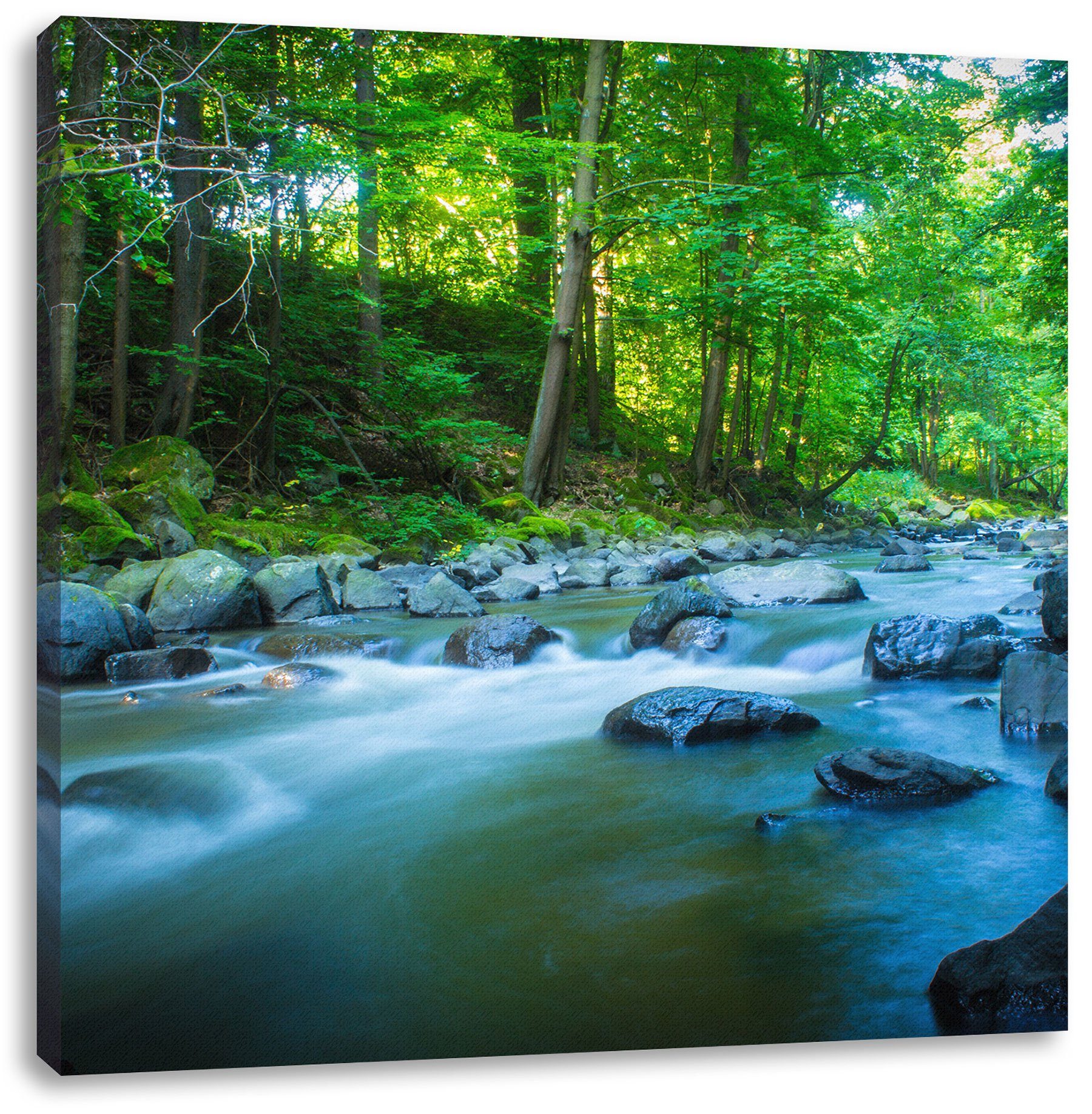 Pixxprint Leinwandbild Fluss mit inkl. mit bespannt, Leinwandbild (1 Zackenaufhänger fertig Fluss St), Steinen Steinen