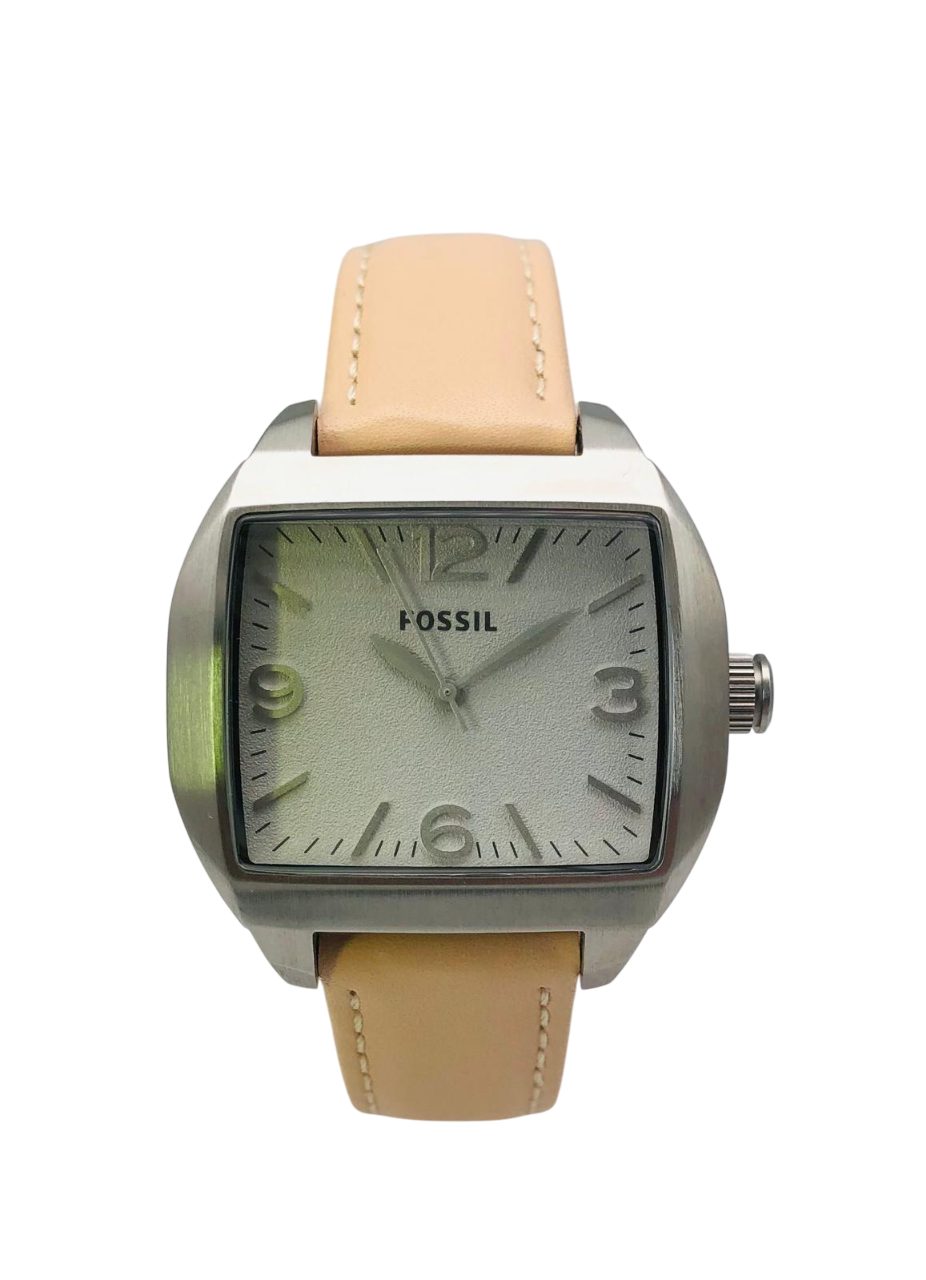 Fossil Quarzuhr Edelstahl Lederband Silber Creme - C181001-7