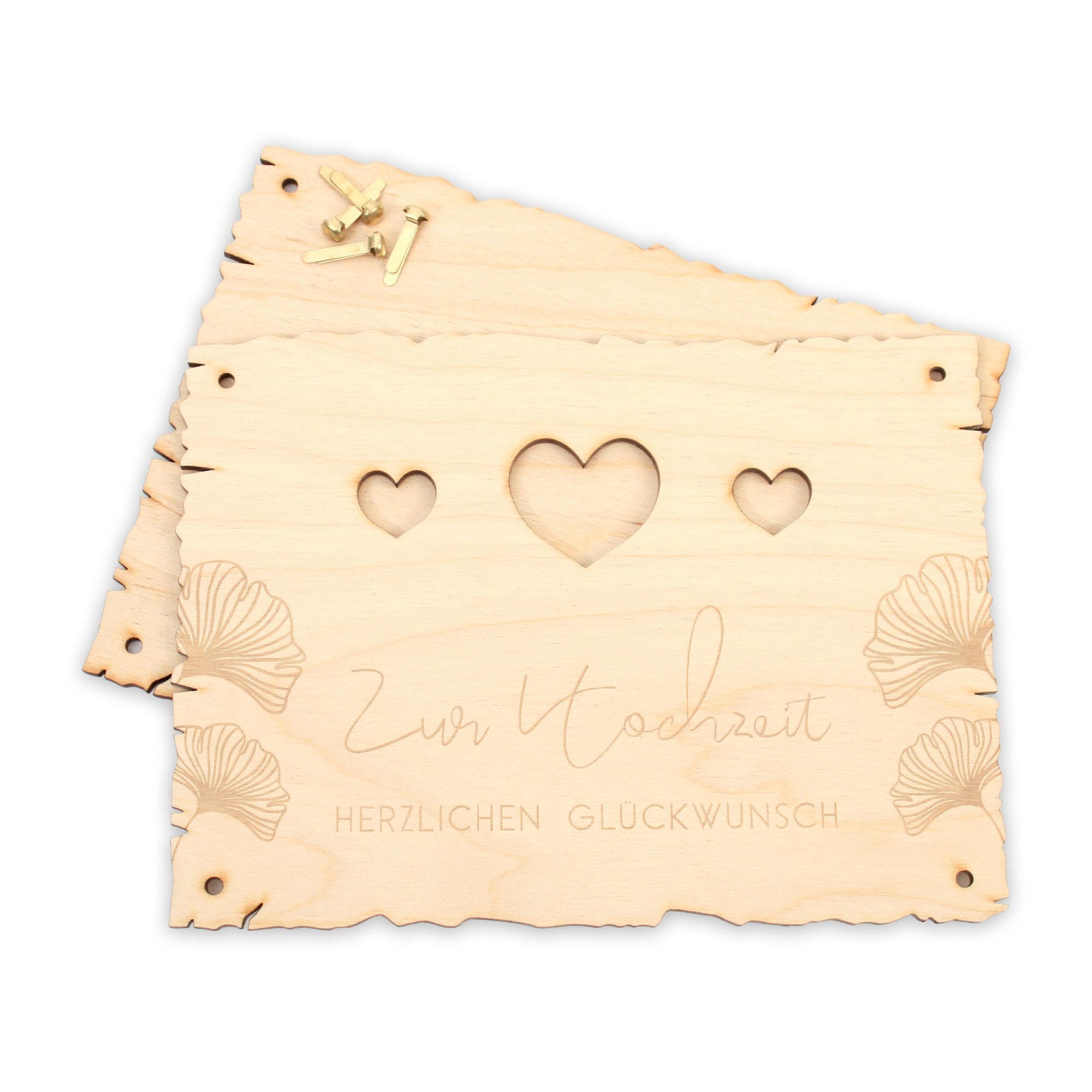 Kreative Feder Glückwunschkarte „Alles Gute zur Hochzeit“ - Glückwunsch-Karte aus Holz, Geschenk-Karte für Geldgeschenke; Größe ca.: 14,6 x 19,7cm