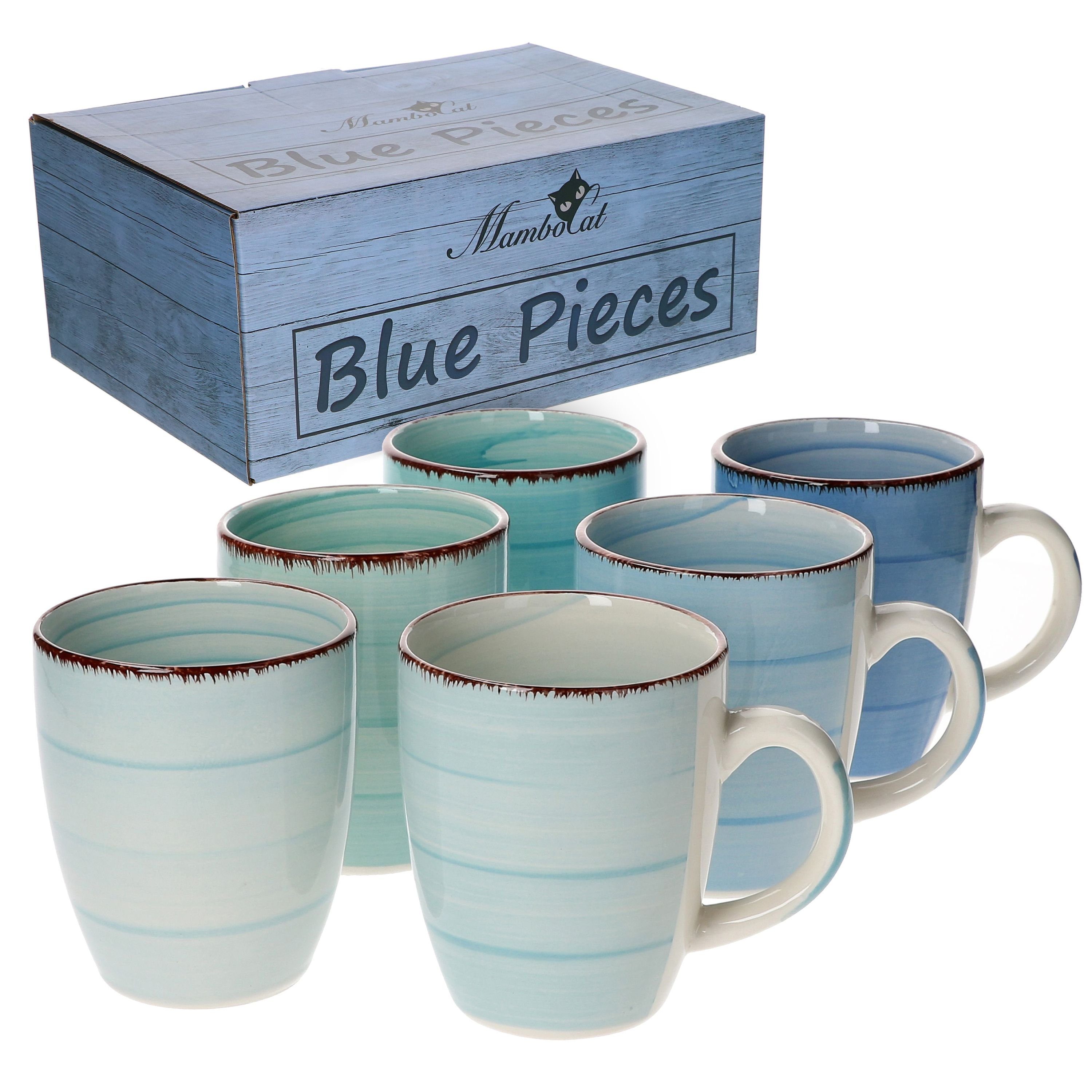 Becher 6-tlg. Kaffeebecherset Blue 350 ml Porzellan-Tassen rund Becher