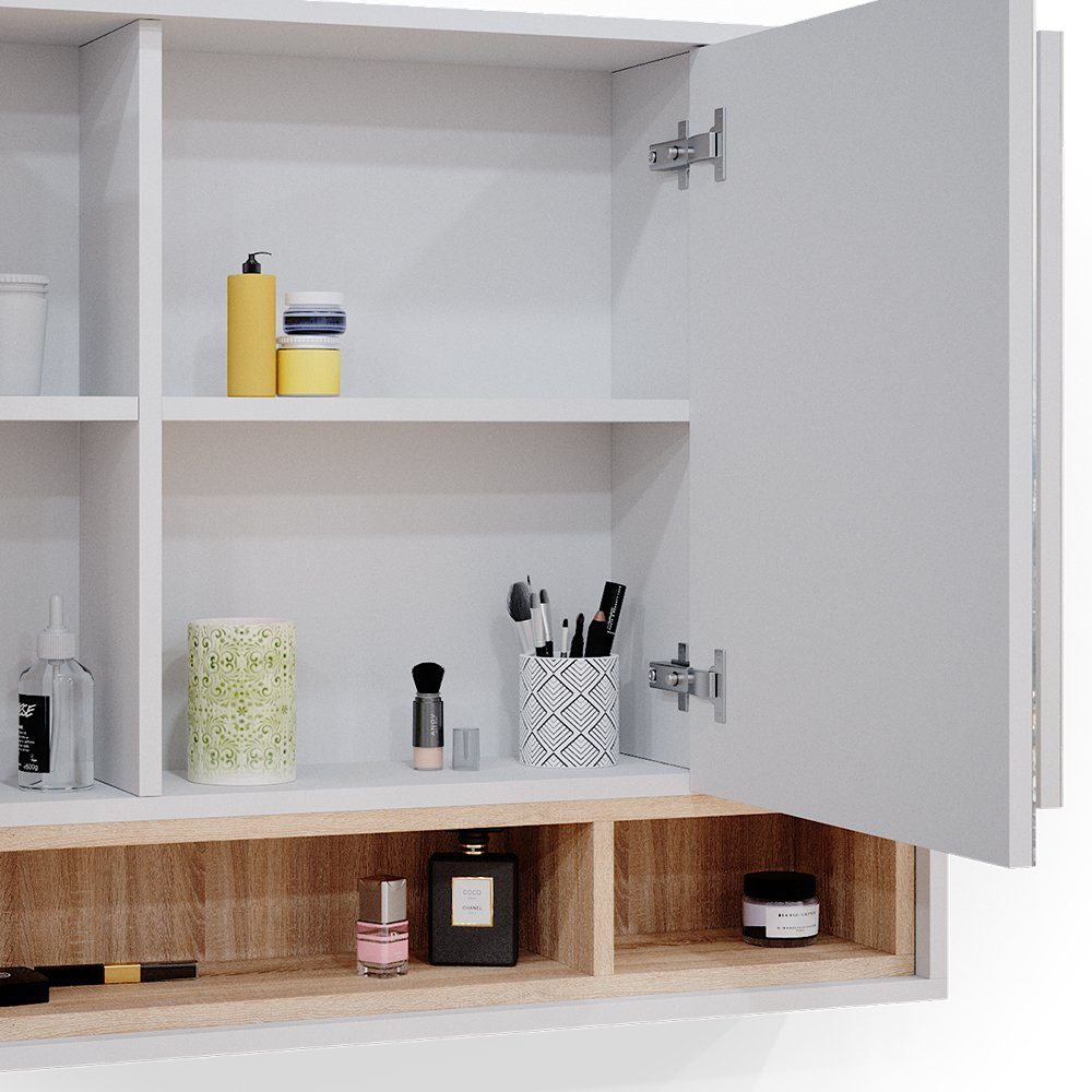 Vicco Badezimmerspiegelschrank Beatrice, Weiß/Sonoma, 80 x 72 cm (1-St)