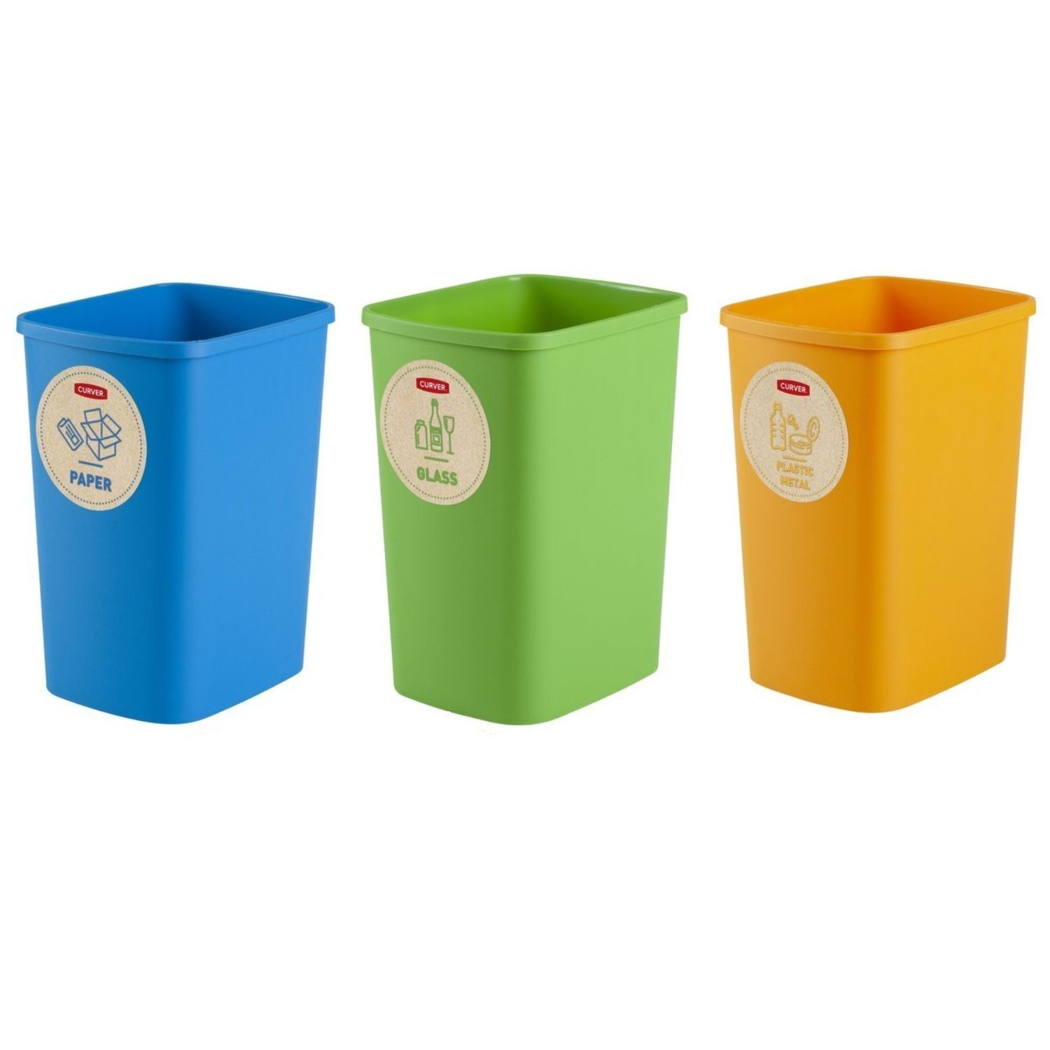 Curver Mülltrennsystem 249841, Eco Friendly 3er-Set Mülltrennungssystem 3x9L