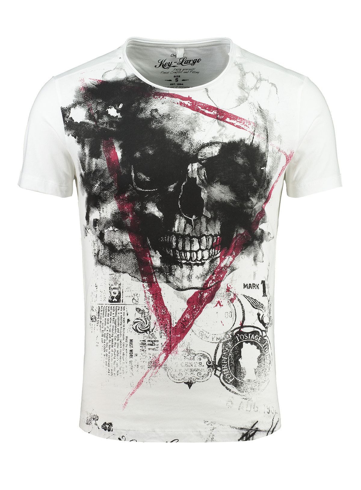 Key Largo T-Shirt Hype Skull Print vintage Look MT00340 Rundhals-Auschnitt bedruckt kurzarm slim fit