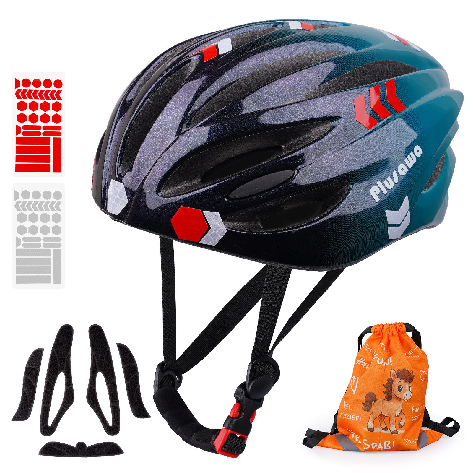 Alsterwell Kinderhelm Kinder Fahrradhelm, Verstellbarer Kinnriemen, 3D DIY & Reflektierende Aufkleber, Sporthelm für Roller & Inlineskates