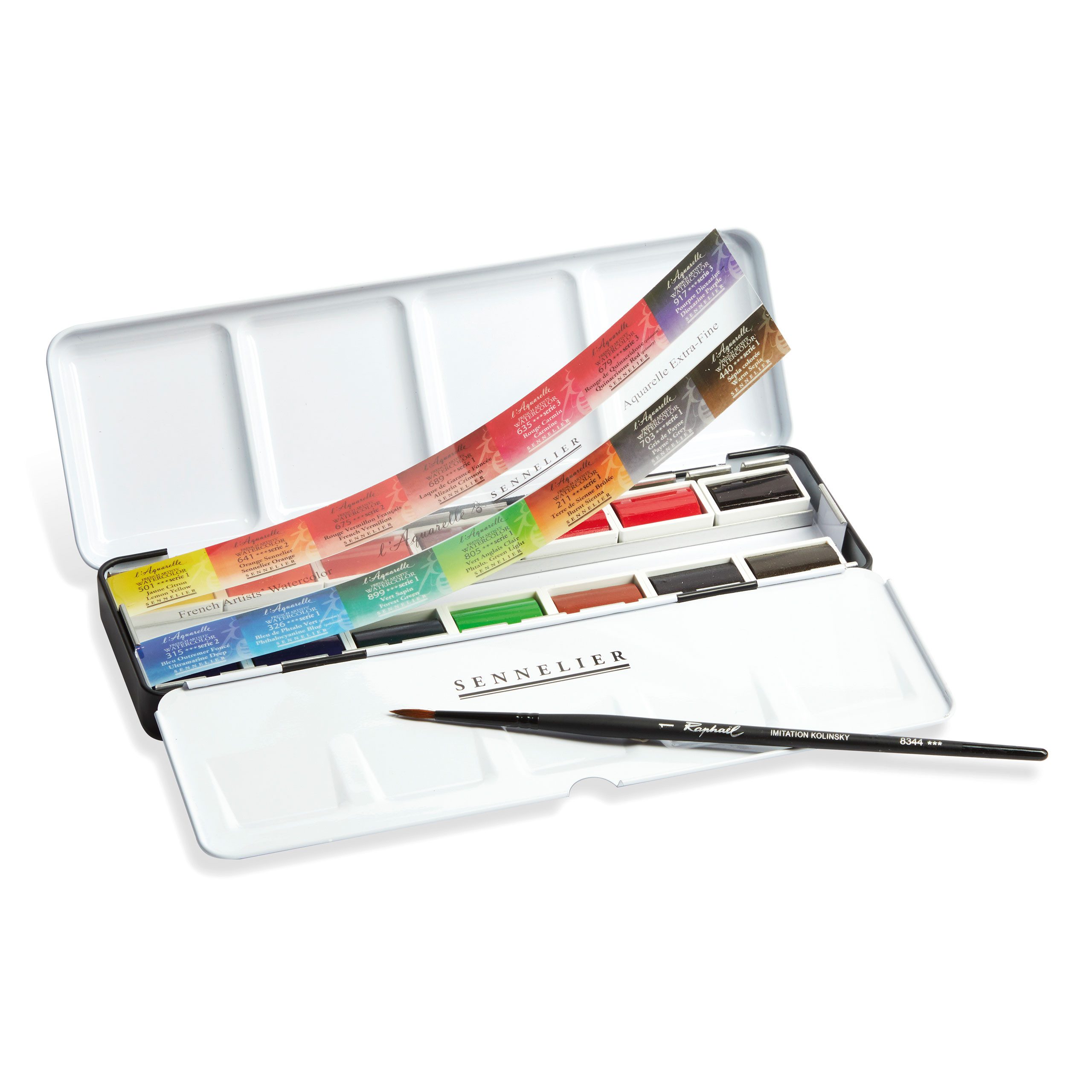 SENNELIER Aquarellfarbe Aquarellfarbe - Metallkasten mit 14 Ganzen Näpfchen + 1 Pinsel N131615