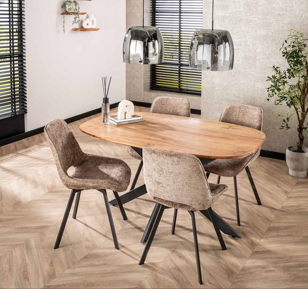 Maison ESTO Esstisch Esszimmertisch ESCANDI oval Akazie massiv 150 cm Küchentisch, Breite 90 cm