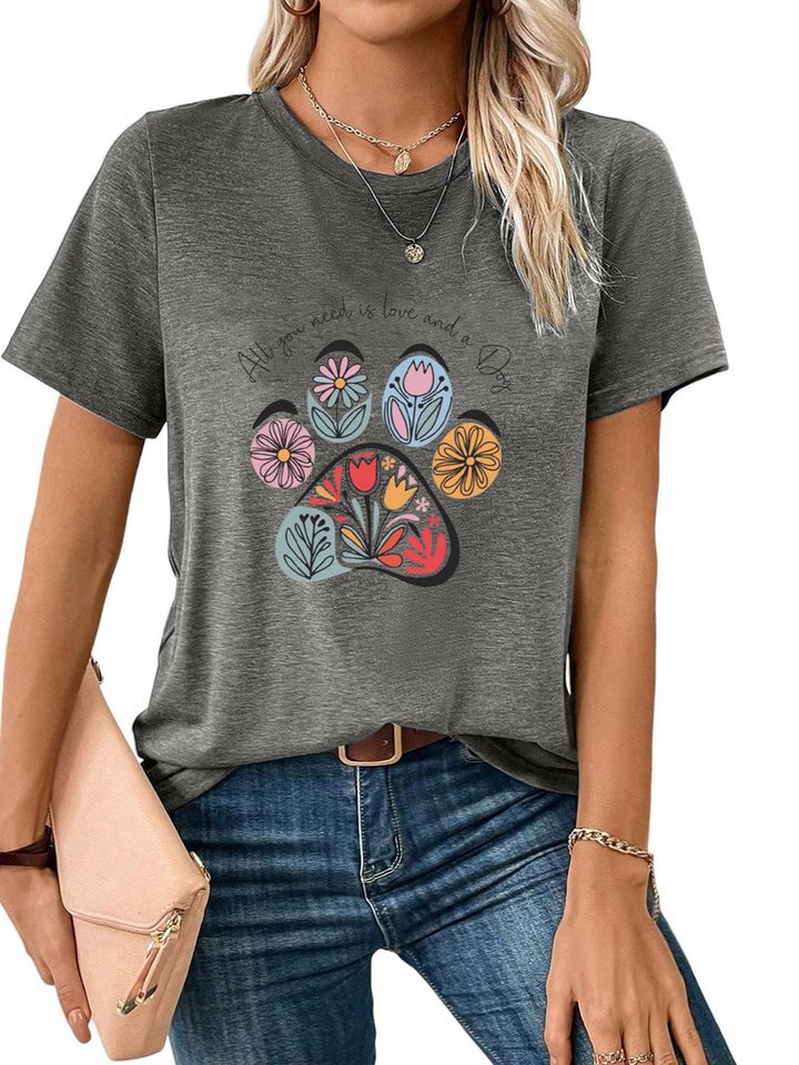PYLIKE Print-Shirt Shirts Damen Casual Hundemarke Ausgefallene bequemes t shirt Bequem für Freizeit und Büro,Strandurlaub