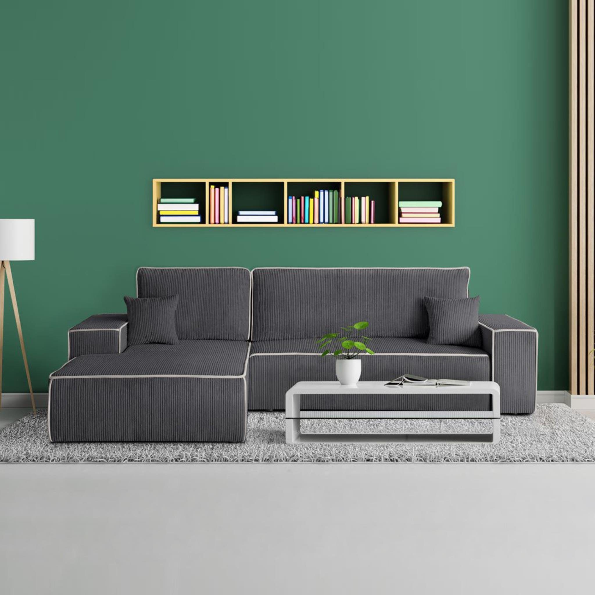 Beautysofa Ecksofa Erni, inkl. Schlaffunktion, Bettkasten, L-Form Polsterecke im modernes Stil, 275 cm Sofa, stilvoll Corner Schlafsofa Grau (poso 60)