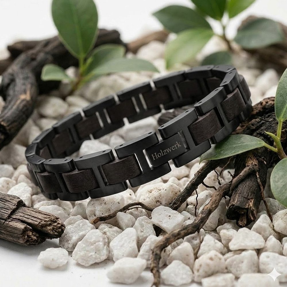 Holzwerk Edelstahlarmband Designer Holz Armband, Armkette Gliederarmband, Holz Unikate inkl. Armbandkürzer, ideal als Geschenk