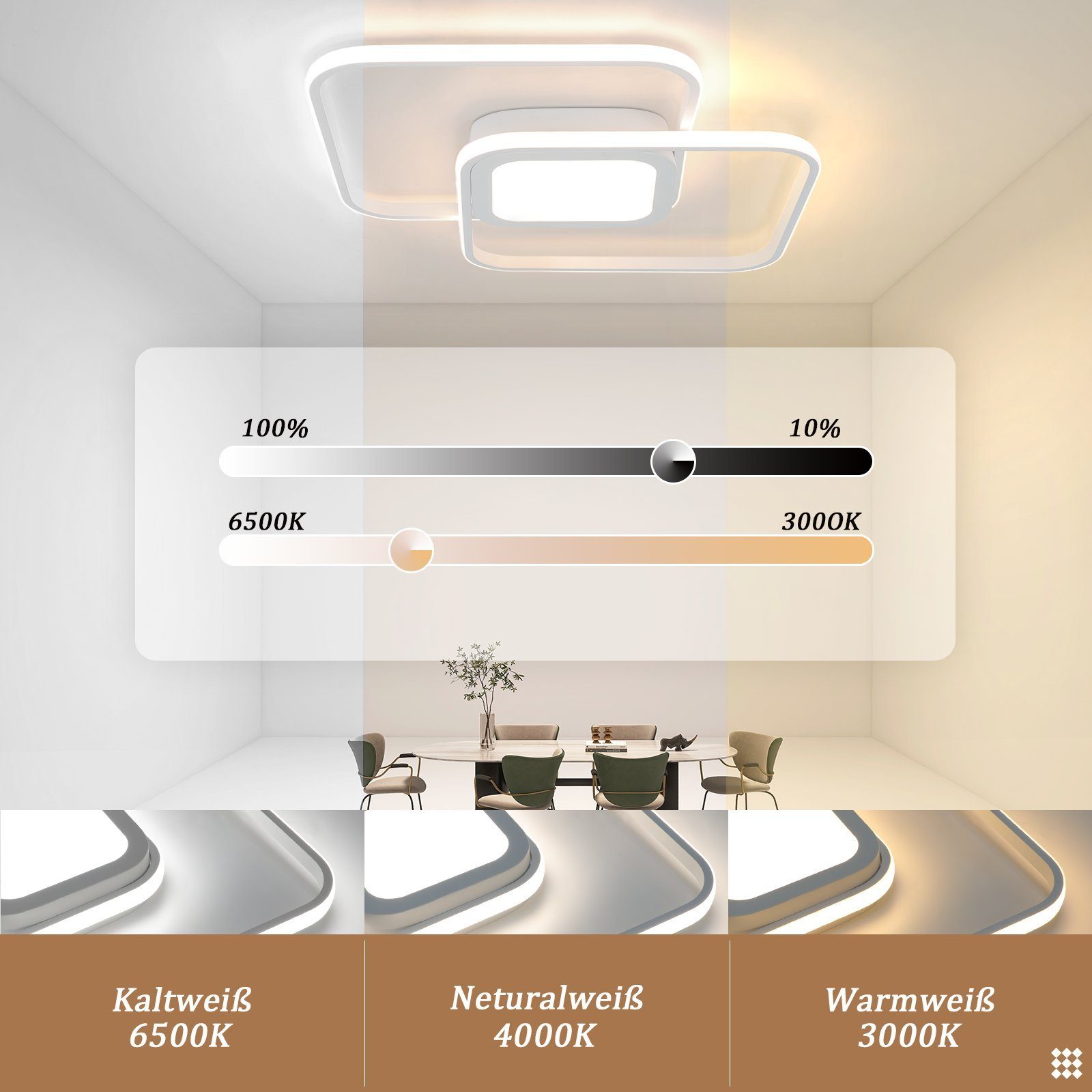 Nettlife LED Deckenleuchte Schlafzimmer Schwarz/Weiß Dimmbar Metall Wohnzimmer mit Fernbedienung, Dimmbar, LED fest integriert, Warmweiß Neutralweiß Kaltweiß, Schlafzimmer Kinderzimmer Küche Balkon perfekt als Weihnachtsgeschenk