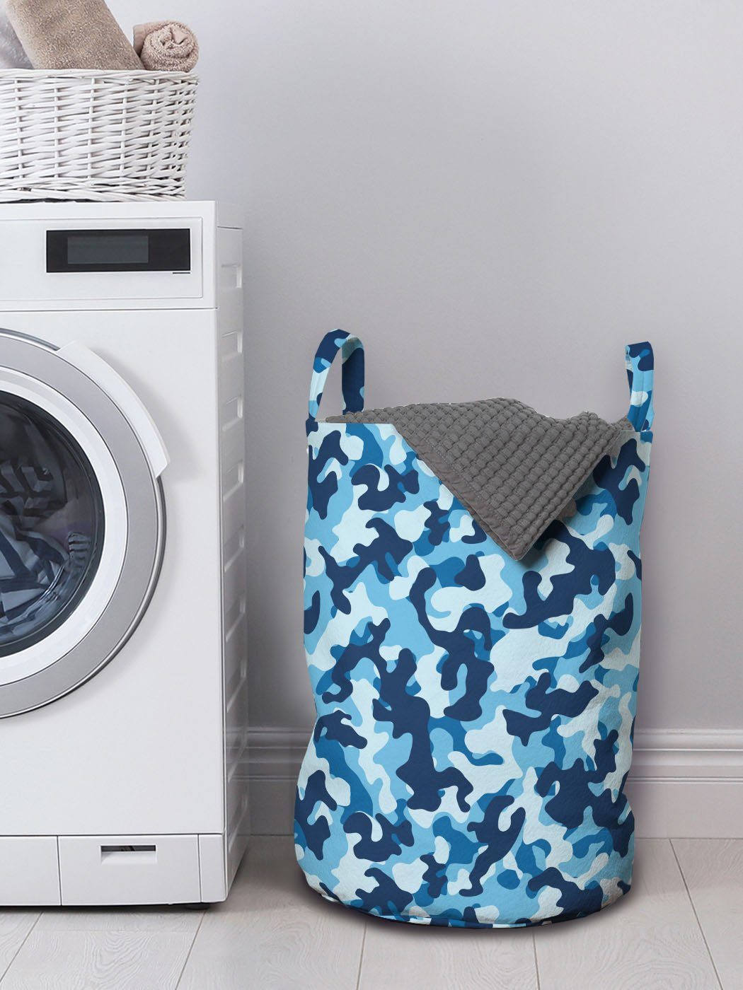 Tarnen Waschsalons, Blau Entwurf Griffen Abakuhaus für Kordelzugverschluss Wäschekorb tonte mit Wäschesäckchen