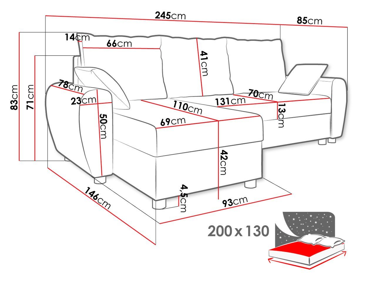 MIRJAN24 Ecksofa Fiona, mit + Lux Universal, Schlaffunktion, L-Form mane und Bettkasten 06 05 Lux