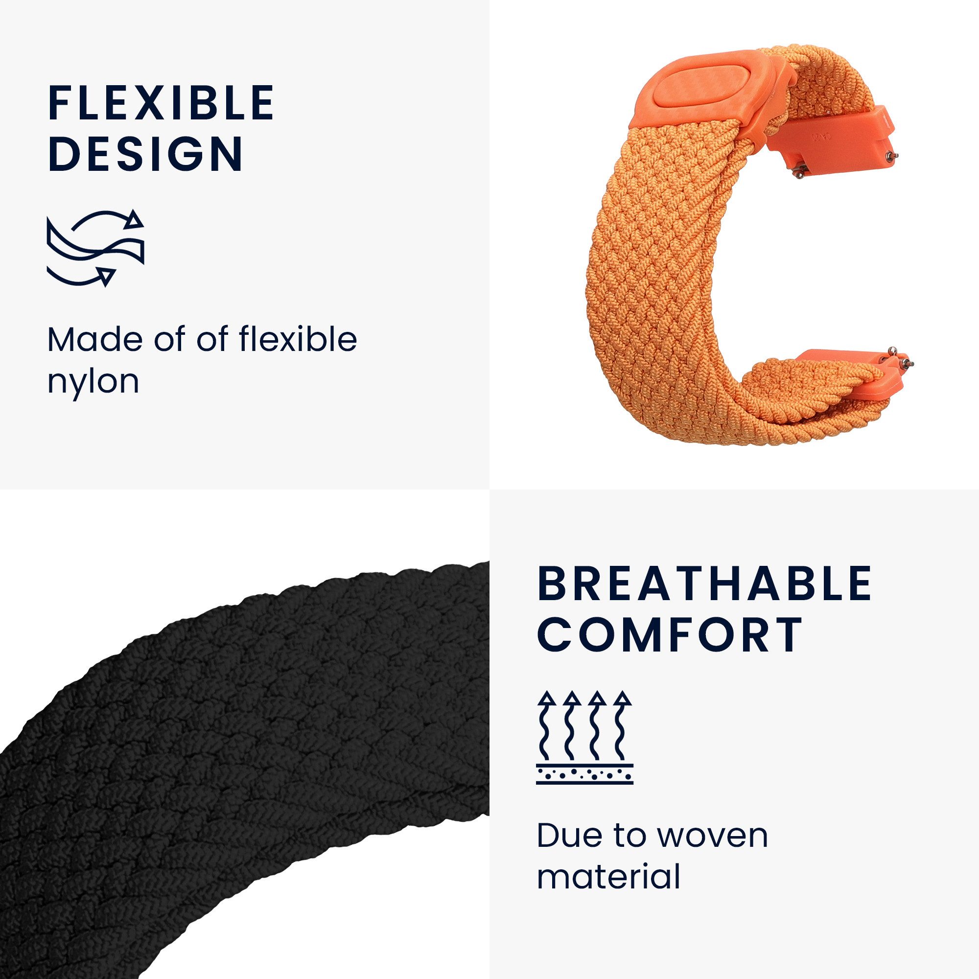 kwmobile Smartwatch-Armband 2x Uhrenarmband für Samsung Galaxy Watch 4 / 5 / 6 Galaxy Watch 7 / FE, Fitnesstracker Band Set aus Nylon - Ersatzarmband Smartwatch