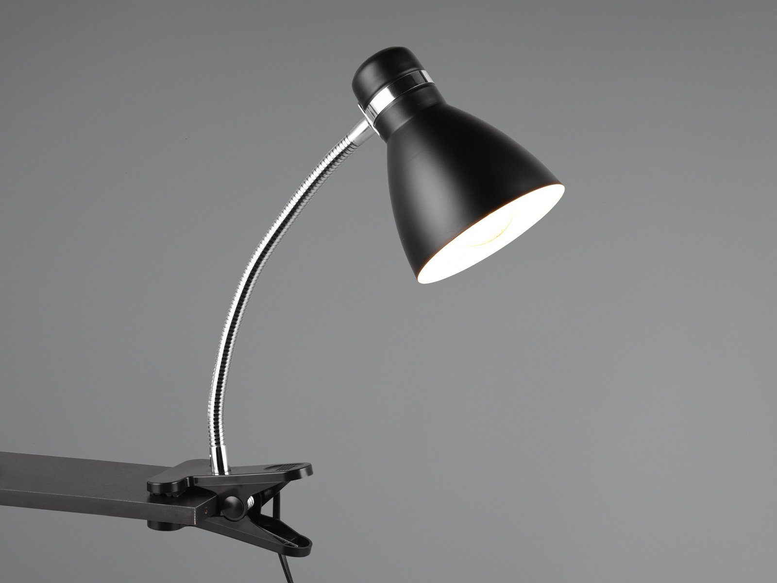 Reality Leuchten LED Klemmleuchte, Dimmfunktion, LED wechselbar, Warmweiß, Arbeitsplatzleuchte Leselampe Schwanenhalslampe Nachttisch Schwarz