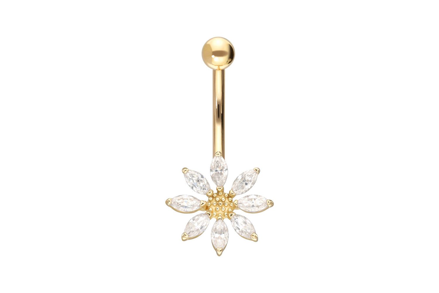 PIERCINGLINE Bauchnabelpiercing 18 Karat Gold Bananabell MOISSANIT-BLUME (Bananabells, 1-tlg)