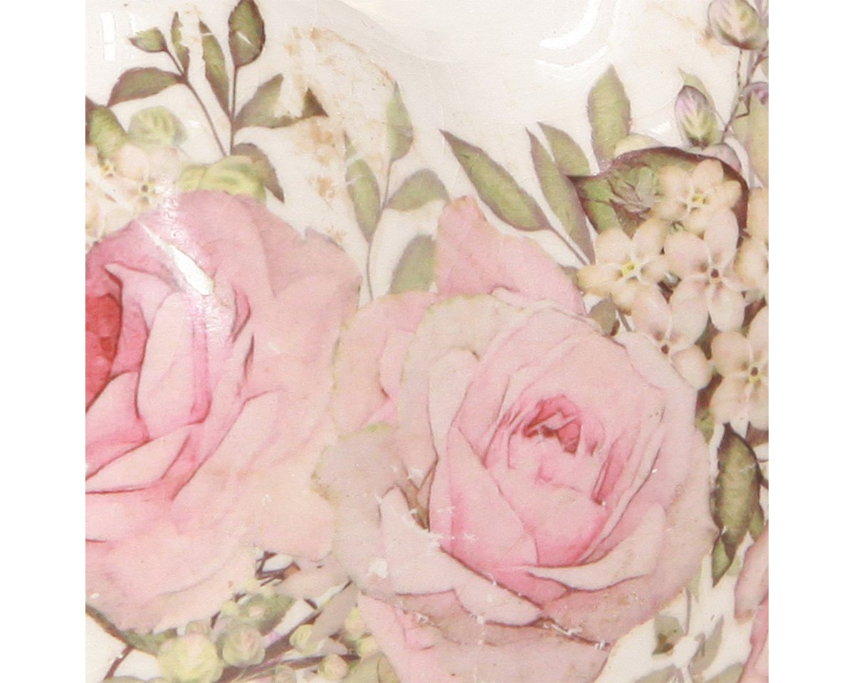 Thumbnail - Viana Streudeko Dekoherzen Keramik Rosenmotiv Creme Rosa Vintage 8cm 3er Set