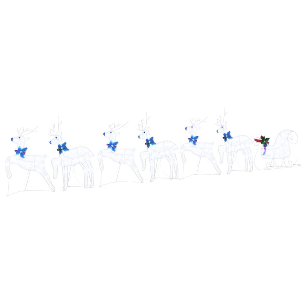 vidaXL Weihnachtsszene, LED Rentiere 7 pcs Weiß Stoff