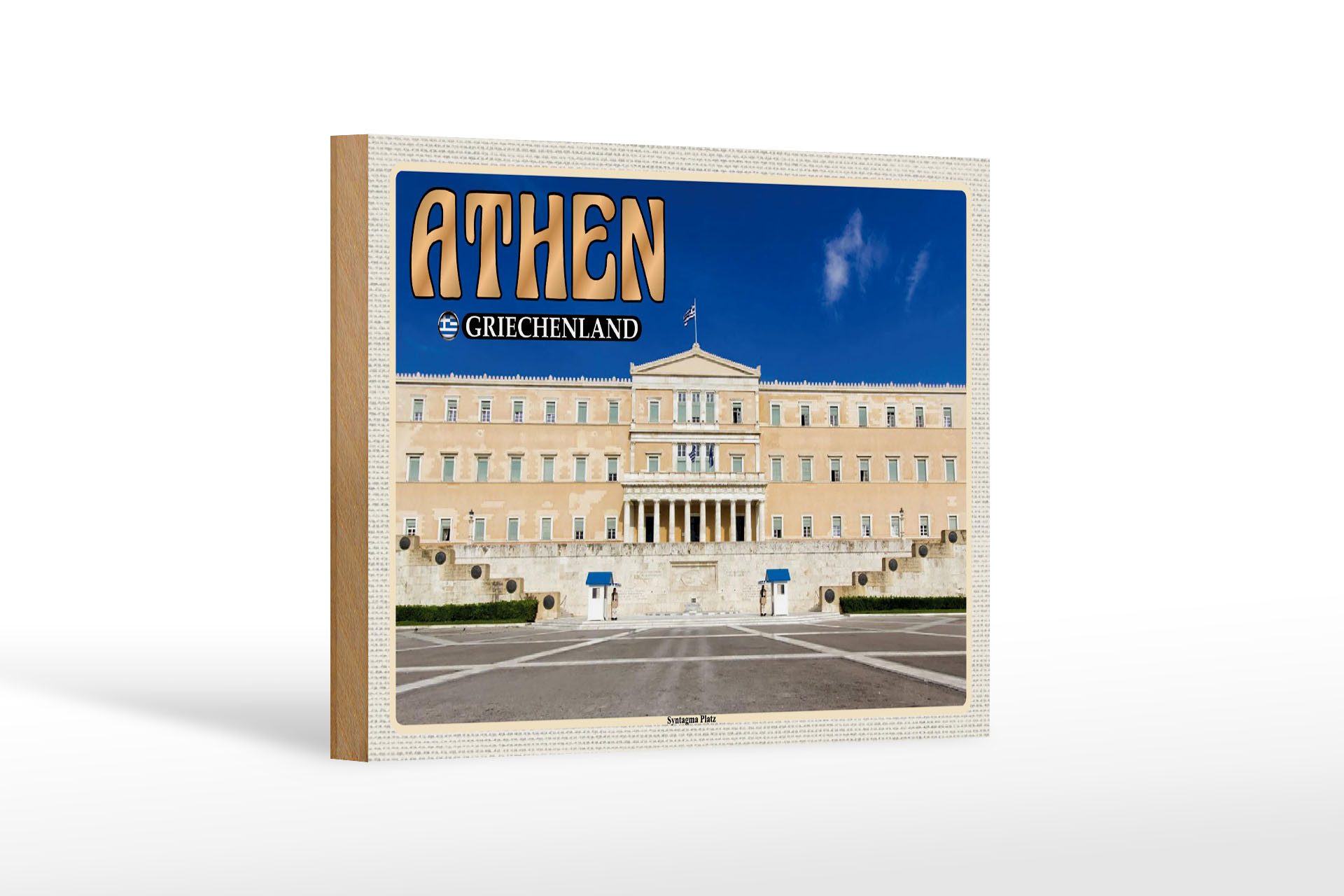 Holzbild Reise 18x12 cm Athen Griechenland Syntagma Platz