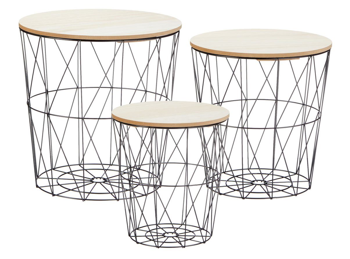 Spetebo Beistelltisch Metall Beistelltisch mit Holzplatte - 3er Set (3er Se günstig online kaufen