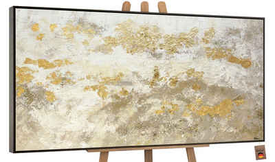 YS-Art Gemälde Glänzendes Gold, Abstraktion, Leinwand Bild Handgemalt Abstrakt Gold Gelbe Beige
