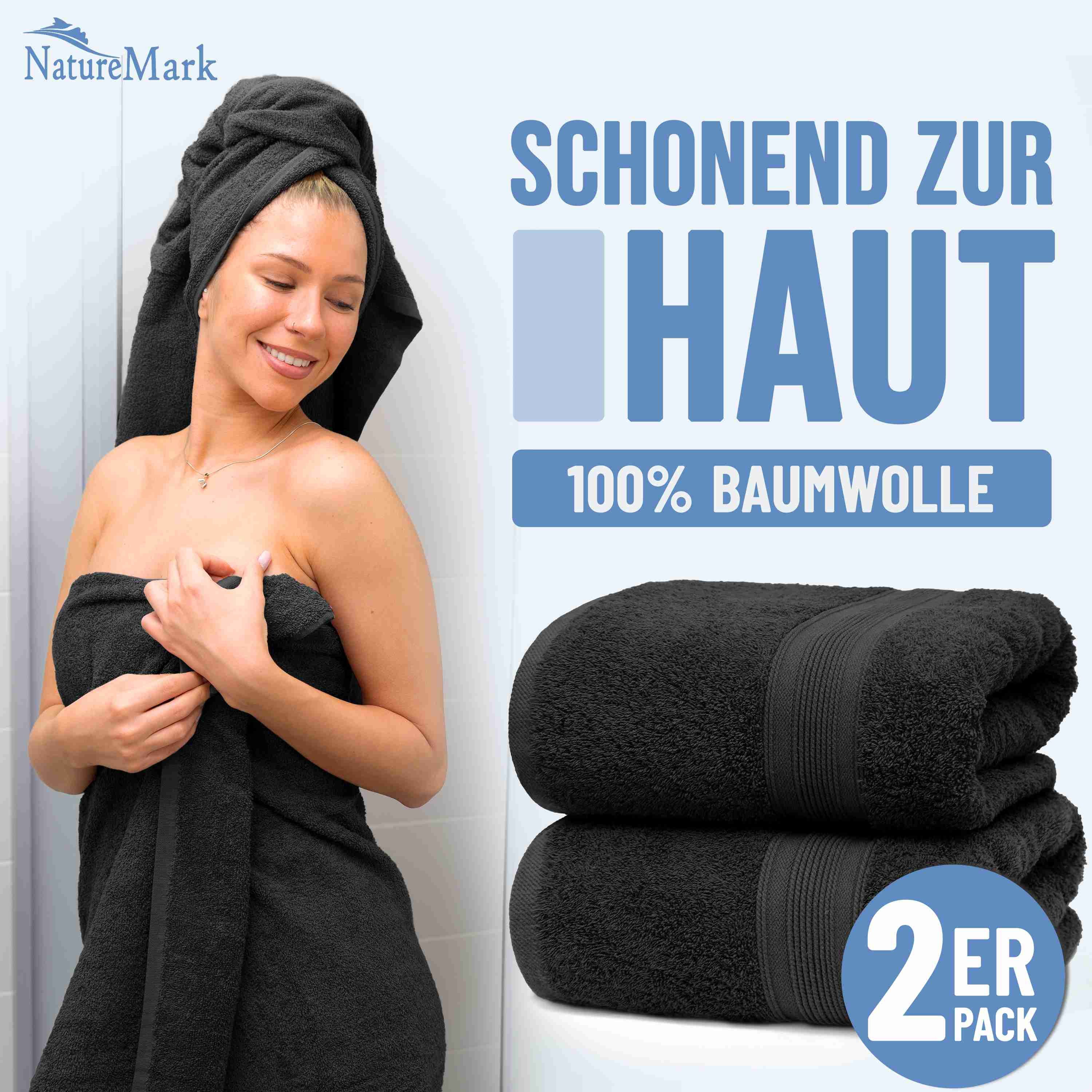 NatureMark Badetuch 2er-Set Frottier Badetücher 100x150cm, günstig online kaufen