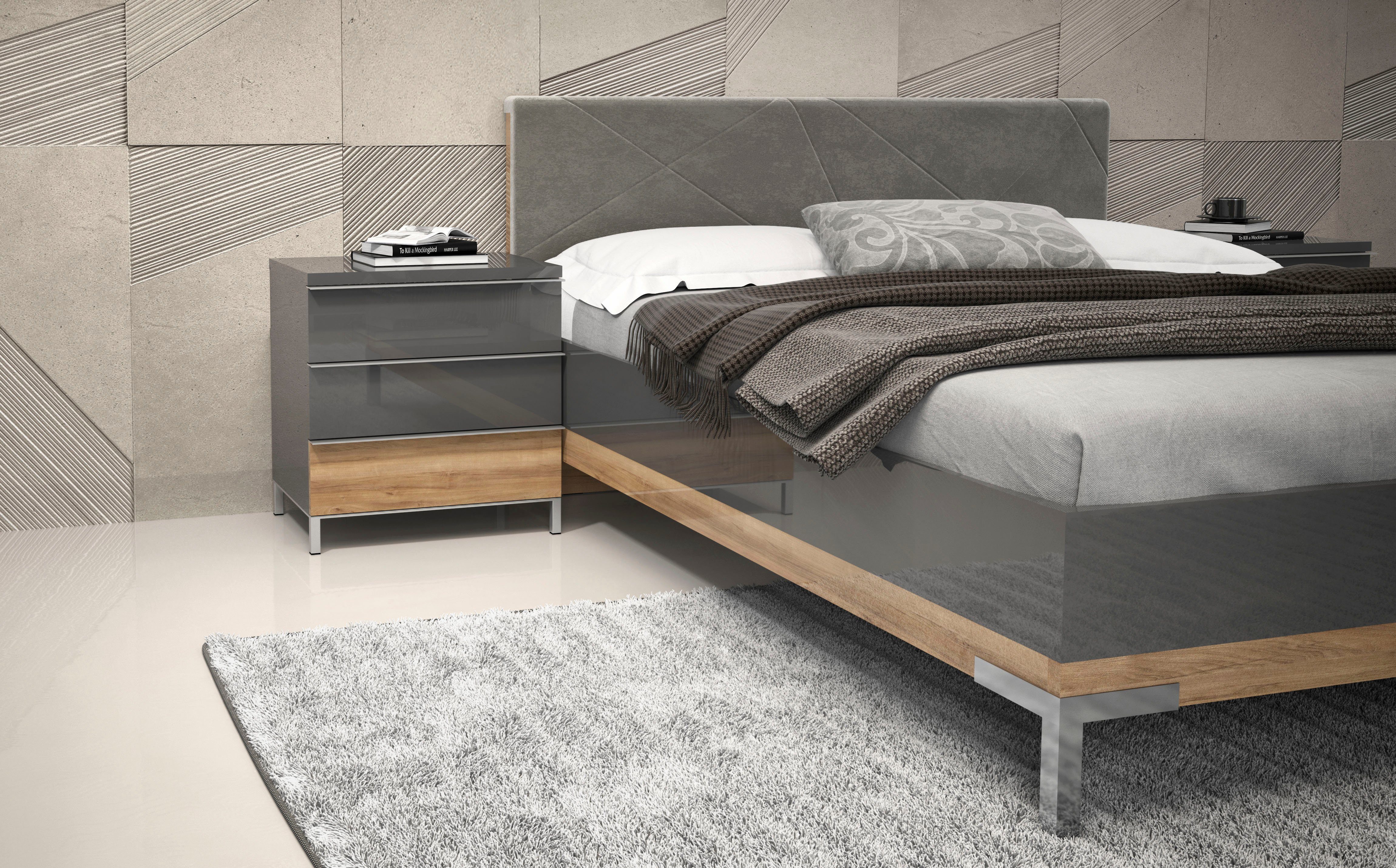 OTTO home Nachtkonsole Onyx, Nachttisch mit 2 oder 3 Schubladen, UV Lackierung Hochglanz, mit Soft-Close-Funktion, Maße (B/T/H) 56/41/43 oder 59cm