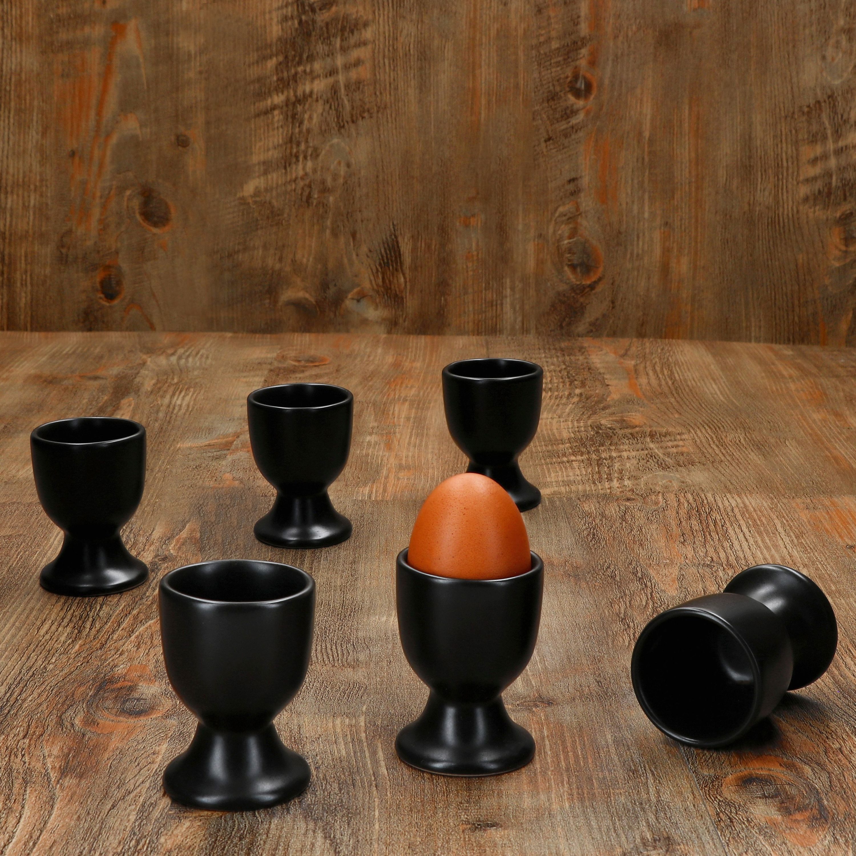 MamboCat Eierbecher 6x Panther Eierbecher schwarz Steingut für 6 Personen Frühstück