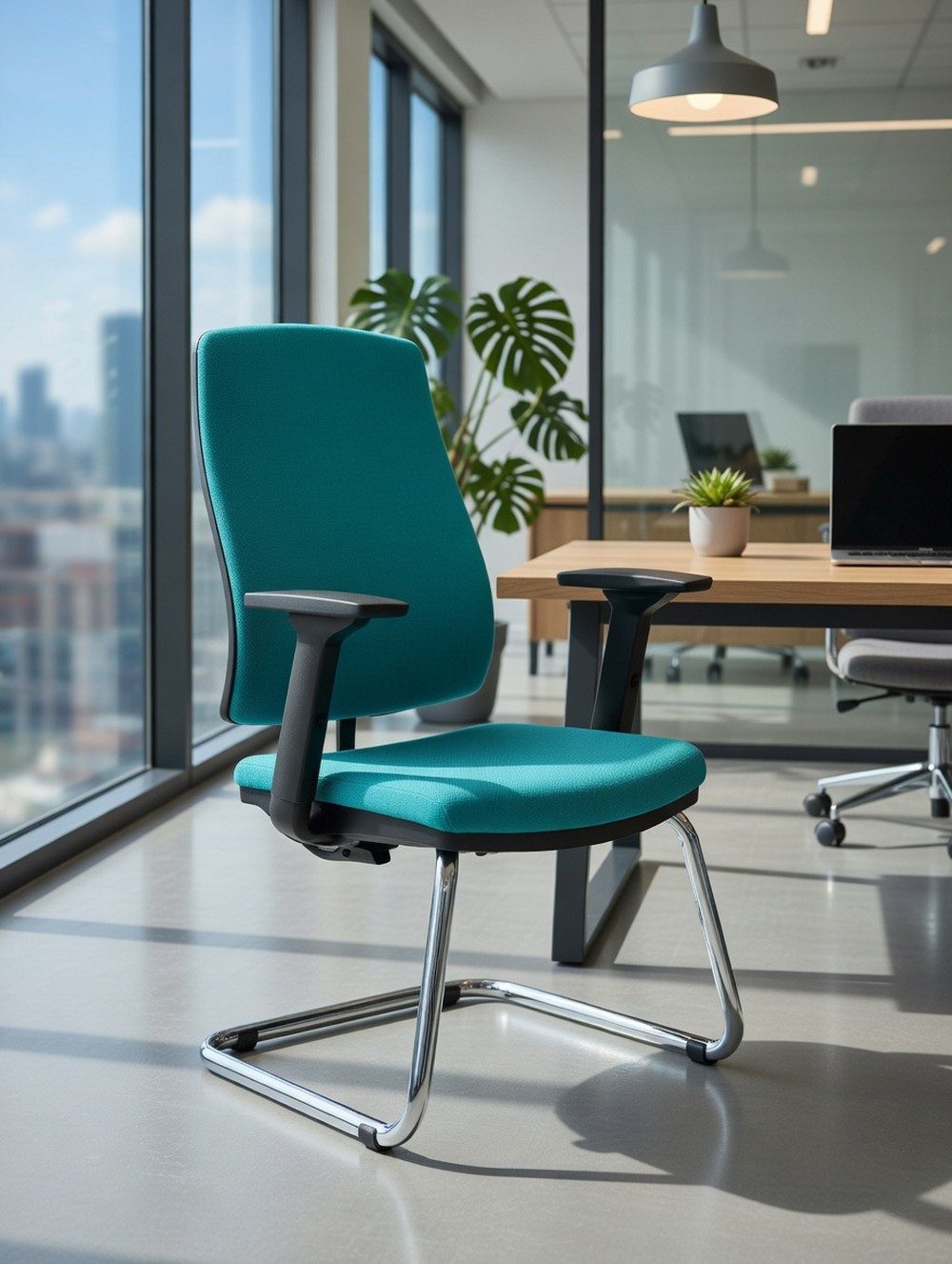 Xlmoebel Besucherstuhl Ergonomischer Bürosessel in Türkis für komfortables Arbeiten (Bürostuhl; mit Armlehnen; Stoffbezug, 1 St), Made in Europa
