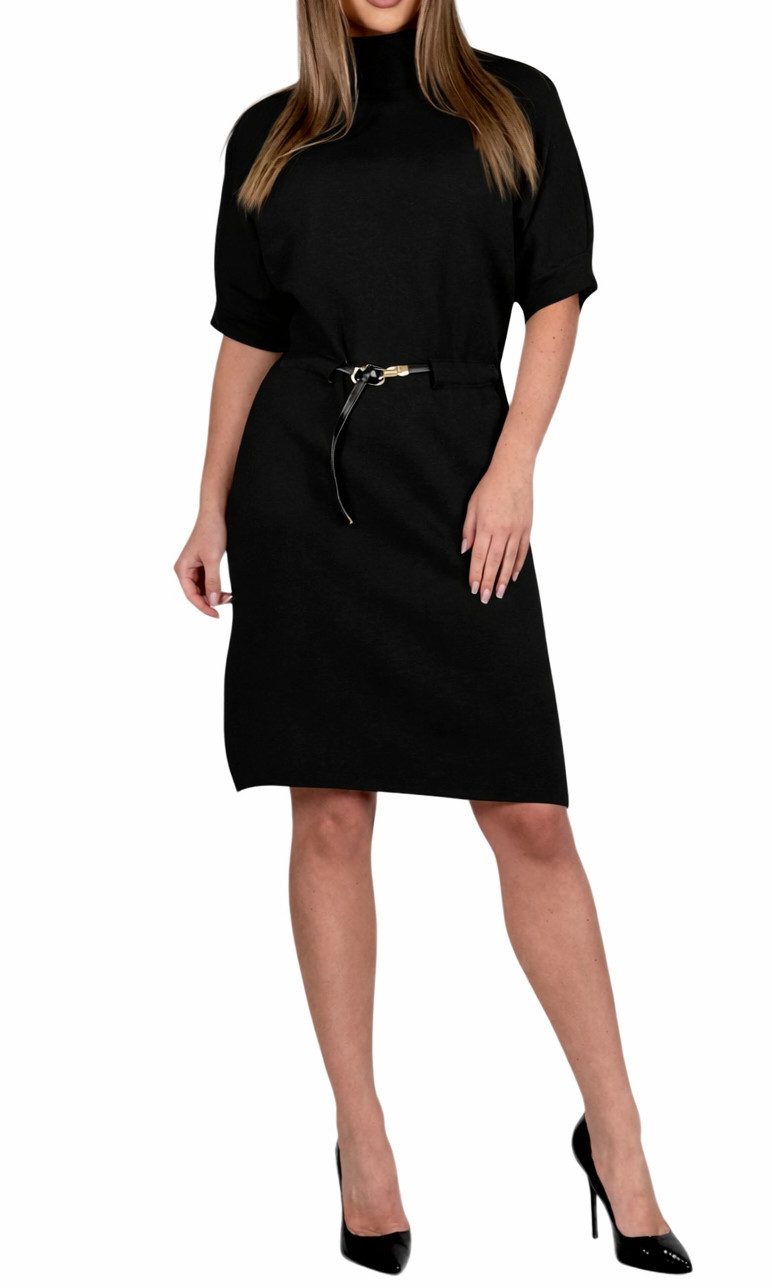 Mississhop Strickkleid Damen Strickkleid mit Stehkragen und Gürtel M. 426