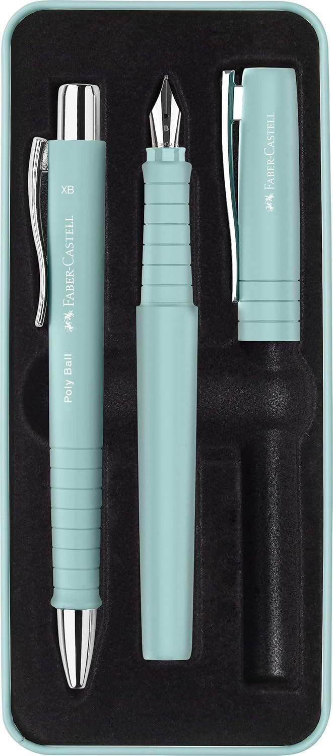Faber-Castell Füllhalter Schreibset Poly Ball Pen, Füller M Kuli XB im Metalletui ideal als Geschenk