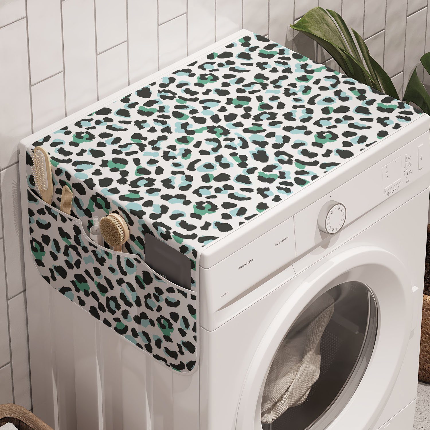 Abakuhaus Badorganizer Anti-Rutsch-Stoffabdeckung für Waschmaschine und Trockner, Leopard Tierhaut Print Spots
