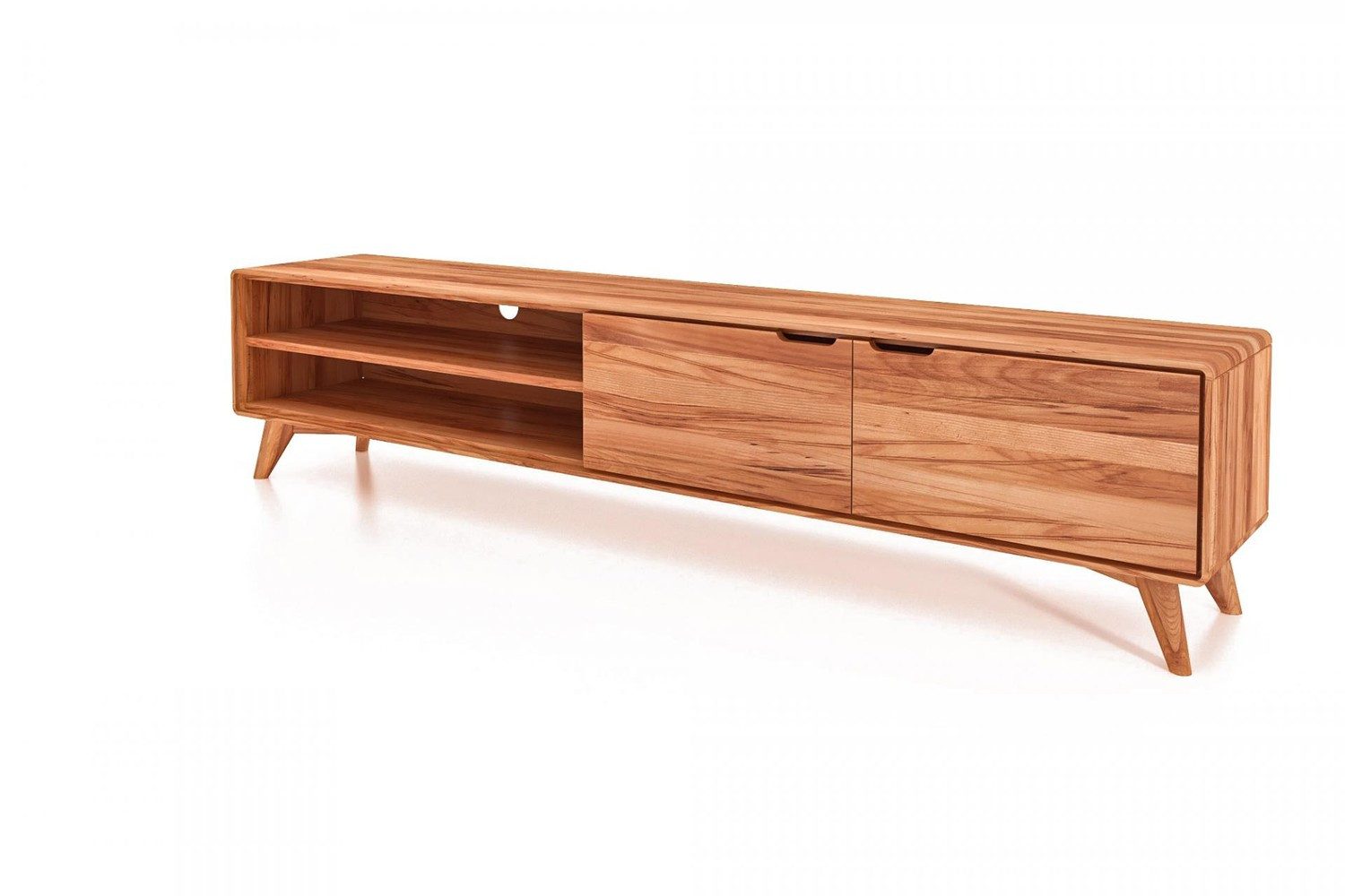 Natur24 Lowboard TV-Board Gerg Kernbuche 220x40x48 mit 2 Türen und 2 offenen Fächern