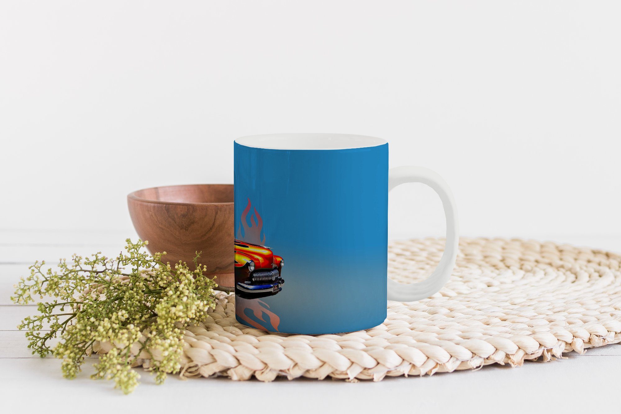 Blau - Teetasse, Feuer MuchoWow - Teetasse, - - Auto Becher, Geschenk Keramik, Kaffeetassen, Vintage, Flammen Tasse
